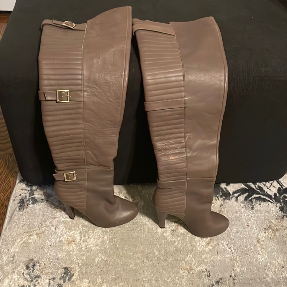 Matiko taupe over the knee heeled boot
